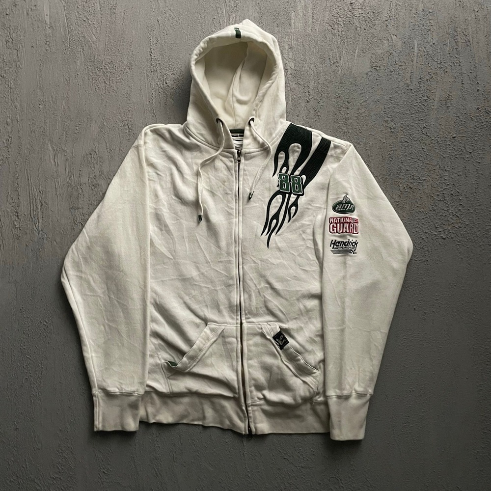 Vintage Dale Jr NASCAR Racing Zip Up Hoodie Women 2X White Y2K Chase Authentics